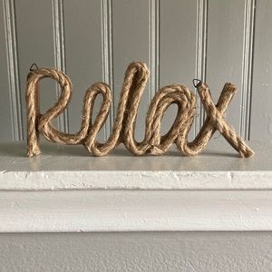 NWT Rustic Natural Jute Rope Wooden RELAX Table or Wall Mount Decoration Sign